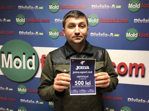 Cîștigătorul Concursului Pronosticurilor a primit un certificat de reducere de la Joma-sport.md și Moldfootball.com